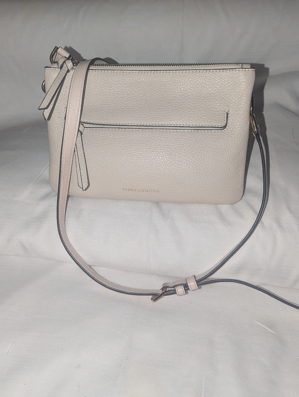 Vince Camuto Off White Double Zip LPebbled Leather Crossbody